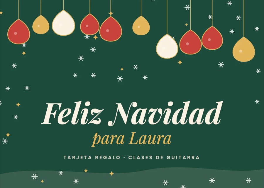 Tarjeta regalo navideña de clases de guitarra